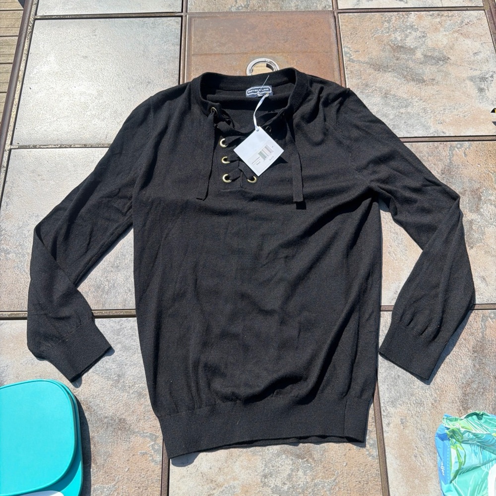 Duffield Lane Men's Black Lace-Up V-Neck Sweater